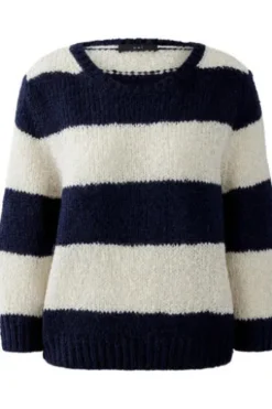 OUI Pullover EMSY darkblue/stone gestreift 3/4 Arm