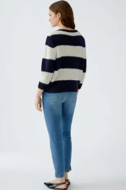 OUI Pullover EMSY darkblue/stone gestreift 3/4 Arm