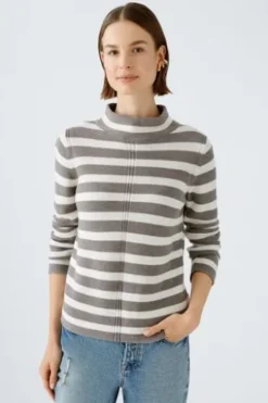 Oui Pullover reine Baumwolle brown offwhite