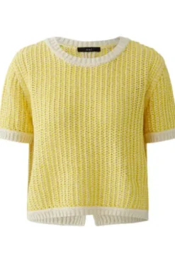 OUI Pullover white yellow gemustert Kurzarm