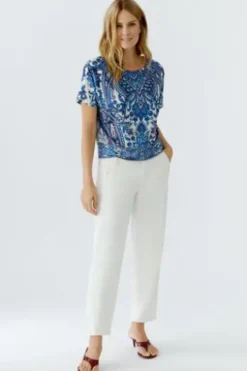 OUI Shirt offwhite blue gemustert