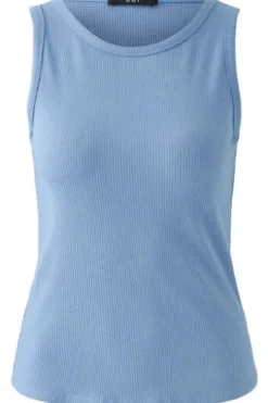 OUI Top blau in Ripp-Struktur