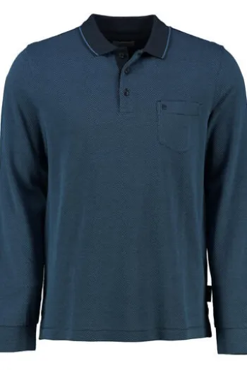 PIERRE CARDIN Langarm Polo Shirt blau gemustert Modern Fit