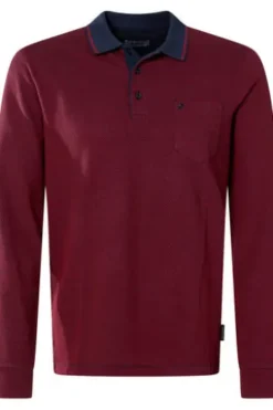 PIERRE CARDIN Langarm Polo Shirt rot gemustert Modern Fit