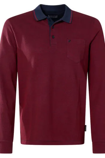 PIERRE CARDIN Langarm Polo Shirt rot gemustert Modern Fit