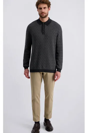PIERRE CARDIN Strick-Polo-Pullover anthra gemustert