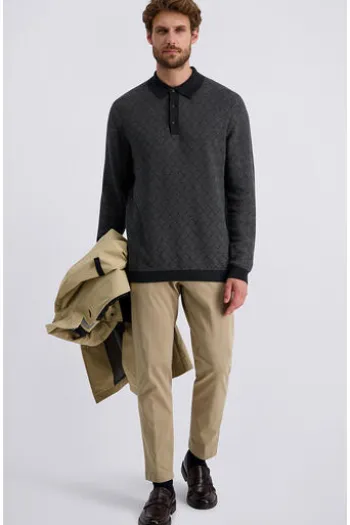 PIERRE CARDIN Strick-Polo-Pullover anthra gemustert