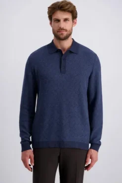 PIERRE CARDIN Strick-Polo-Pullover bering sea gemustert