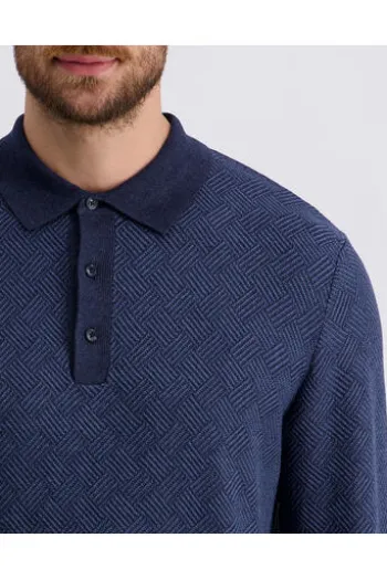 PIERRE CARDIN Strick-Polo-Pullover bering sea gemustert