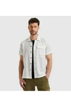 PME LEGEND Hemd Ctn Linen bright white Regular Fit Kurzarm