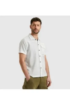 PME LEGEND Hemd Ctn Linen bright white Regular Fit Kurzarm