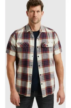 PME LEGEND Hemd Slub Herringbone Check dry rose kariert Regular Fit Kurzarm