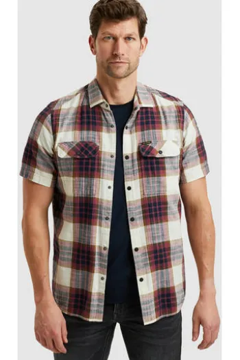 PME LEGEND Hemd Slub Herringbone Check dry rose kariert Regular Fit Kurzarm