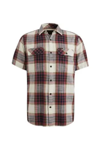 PME LEGEND Hemd Slub Herringbone Check dry rose kariert Regular Fit Kurzarm