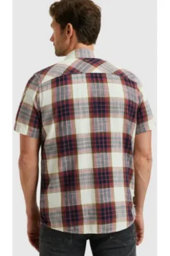 PME LEGEND Hemd Slub Herringbone Check dry rose kariert Regular Fit Kurzarm