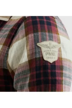 PME LEGEND Hemd Slub Herringbone Check dry rose kariert Regular Fit Kurzarm