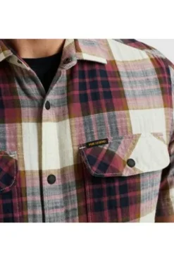 PME LEGEND Hemd Slub Herringbone Check dry rose kariert Regular Fit Kurzarm