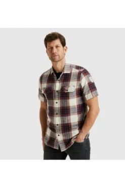 PME LEGEND Hemd Slub Herringbone Check dry rose kariert Regular Fit Kurzarm