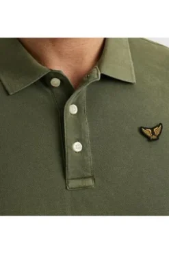 PME LEGEND Polo Shirt pique garment dye Deep lichen green