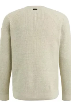 PME Legend R-neck cotton rib melee knit Pullover bone white