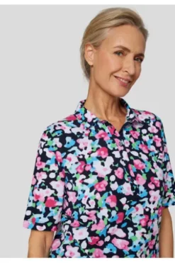 RABE Pique Polo-Shirt mandelblüte geblümt Kurzarm