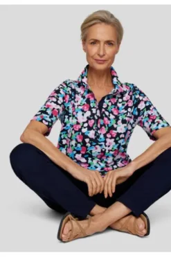 RABE Pique Polo-Shirt mandelblüte geblümt Kurzarm