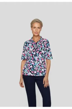 RABE Pique Polo-Shirt mandelblüte geblümt Kurzarm