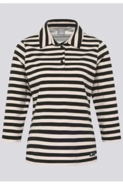 RABE Polo-Shirt alabaster gestreift 3/4-Arm