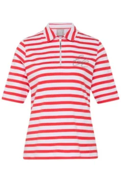 RABE Polo-Shirt koralle gestreift in Jersey-Qualität