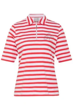 RABE Polo-Shirt koralle gestreift in Jersey-Qualität