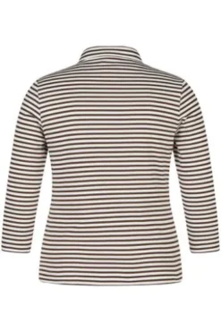 RABE Polo-Shirt mokka gestreift 3/4-Arm