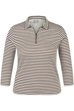 RABE Polo-Shirt mokka gestreift 3/4-Arm