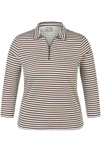 RABE Polo-Shirt mokka gestreift 3/4-Arm