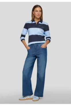 RABE Polo-Shirt pastellblau gestreift Langarm