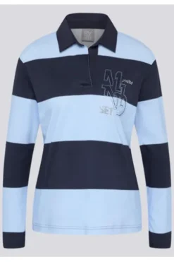 RABE Polo-Shirt pastellblau gestreift Langarm