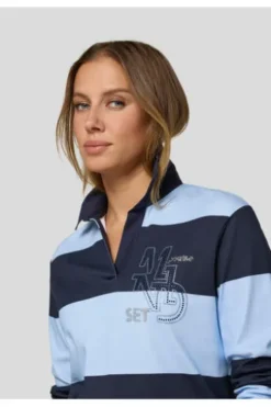 RABE Polo-Shirt pastellblau gestreift Langarm