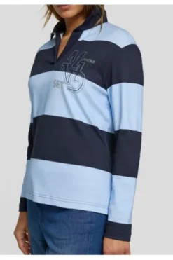 RABE Polo-Shirt pastellblau gestreift Langarm