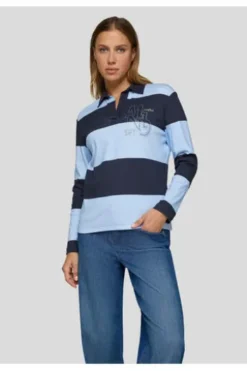 RABE Polo-Shirt pastellblau gestreift Langarm