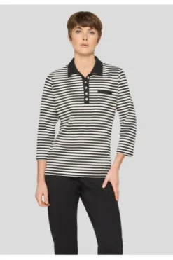 RABE Polo-Shirt schwarz gestreift 3/4-Arm
