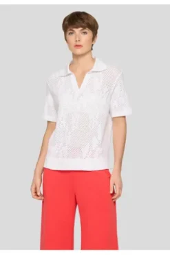 RABE Polo-Shirt weiß im Ajour-Strick