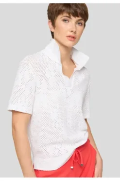 RABE Polo-Shirt weiß im Ajour-Strick