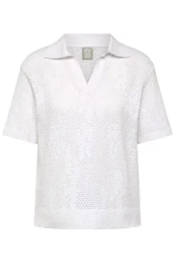 RABE Polo-Shirt weiß im Ajour-Strick