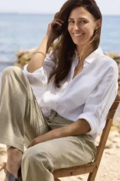 RAPHAELA BY BRAX Hose Peggy Flared sand gestreift im hochwertigen Leinen-Mix