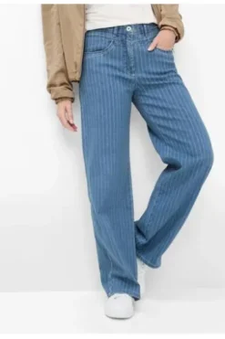 RAPHAELA BY BRAX Jeans Laura Flared bleached hellblau gestreift Slim Fit mit Magic-Dehnbund