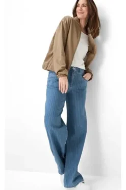 RAPHAELA BY BRAX Jeans Laura Flared bleached hellblau gestreift Slim Fit mit Magic-Dehnbund