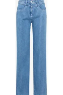RAPHAELA BY BRAX Jeans Laura Flared bleached hellblau gestreift Slim Fit mit Magic-Dehnbund