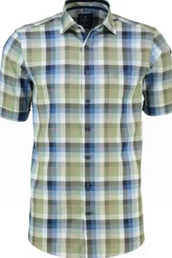 REDMOND Business Hemd grün kariert Comfort Fit Kurzarm