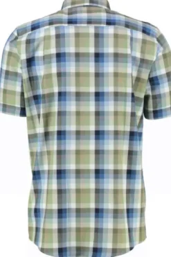 REDMOND Business Hemd grün kariert Comfort Fit Kurzarm