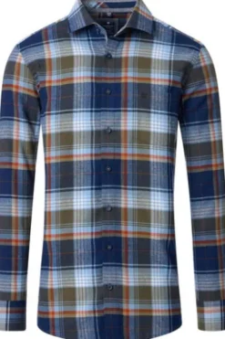 REDMOND Flanell Hemd blau kariert Comfort Fit Langarm