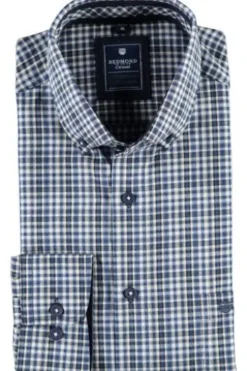 REDMOND Hemd blau kariert Comfort Fit Langarm Button-Down
